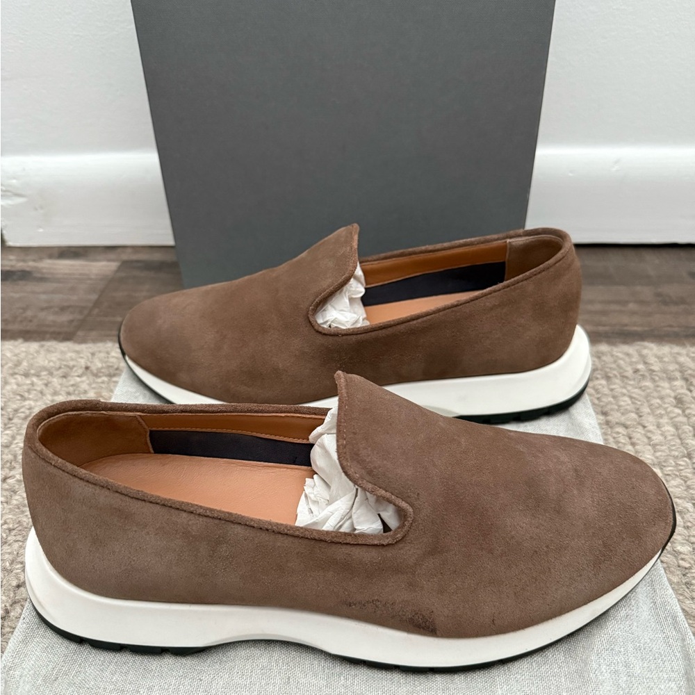 Aquatalia Karson Suede Taupe Slip-On Shoes 10